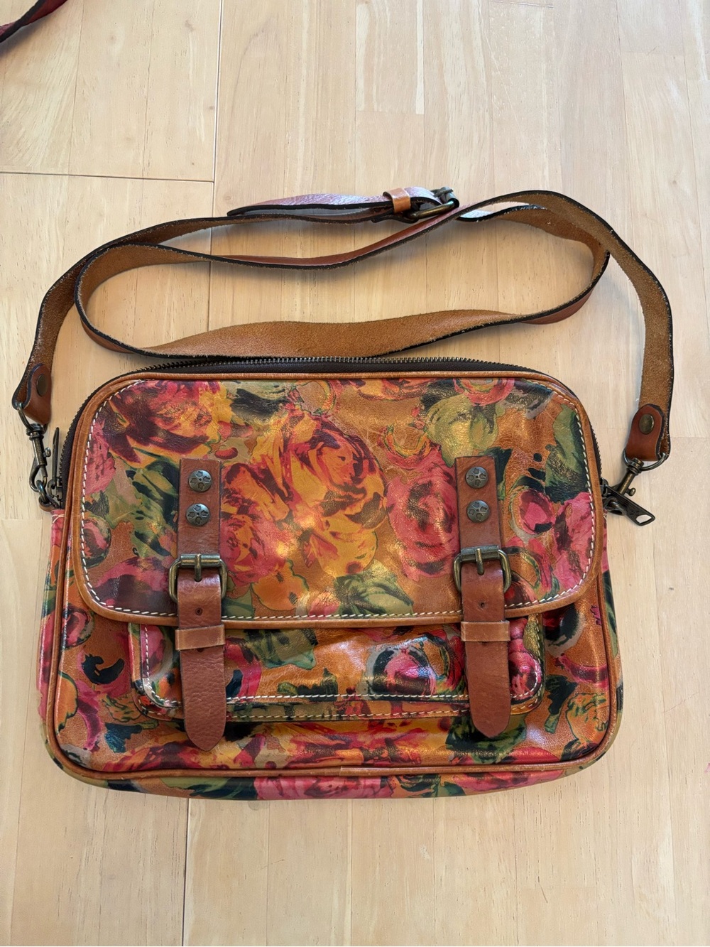 Patricia Nash Floral Leather Crossbody Messenger Bag - Multi-Color